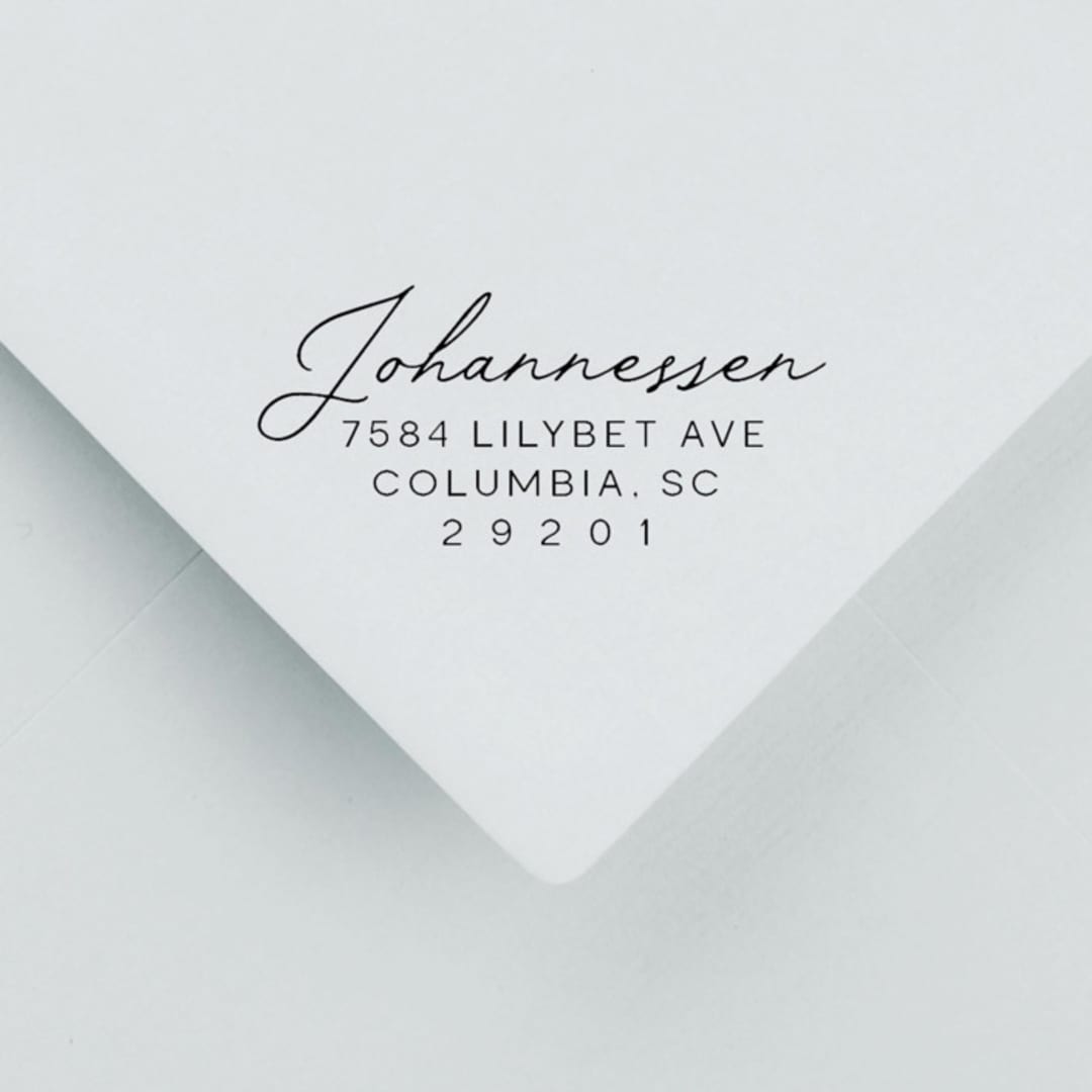 "Formal script Custom Address Stamp | Self Inking" - Address Stamps in black by Sara Luke