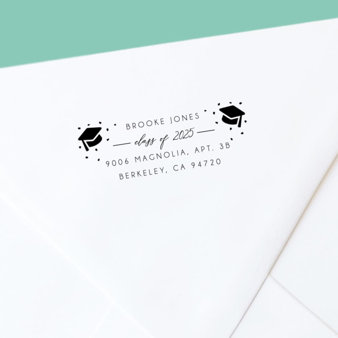 Custom Graduation Announcment Self-Inking Return Address Stamp | Confetti Stamp