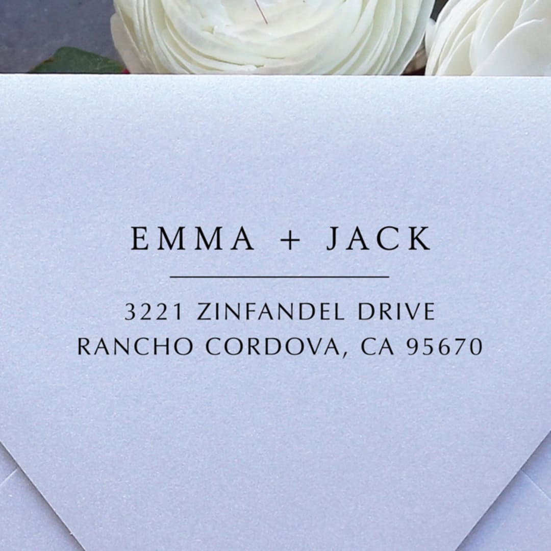 "Modern Couple Address Stamp | Self Inking Return Address Stamp" - Address Stamps in black by Samantha Malvey