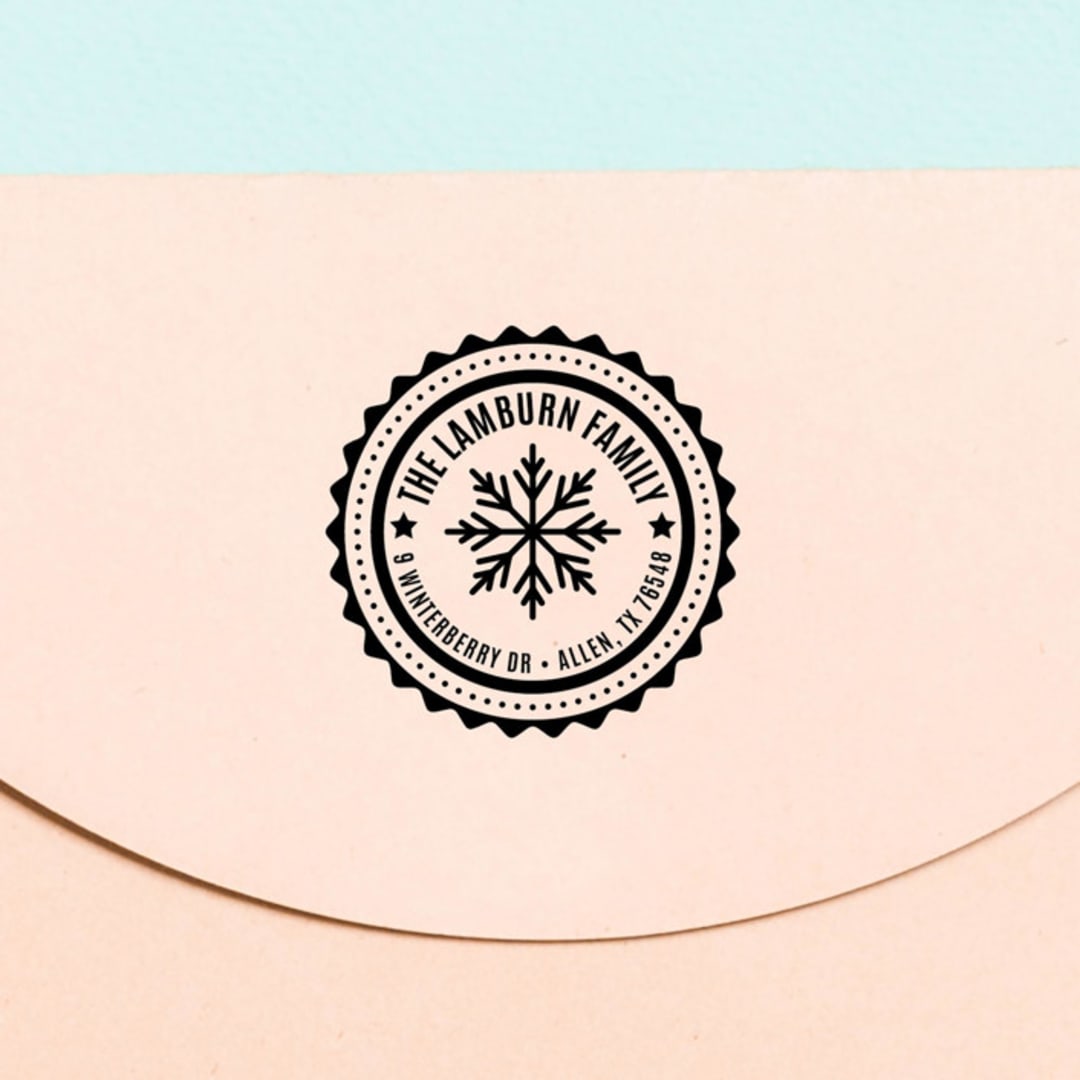 "Custom Snowflake Return Address Stamp | Self-inking Stamp" - Address Stamps in black by Sara Luke