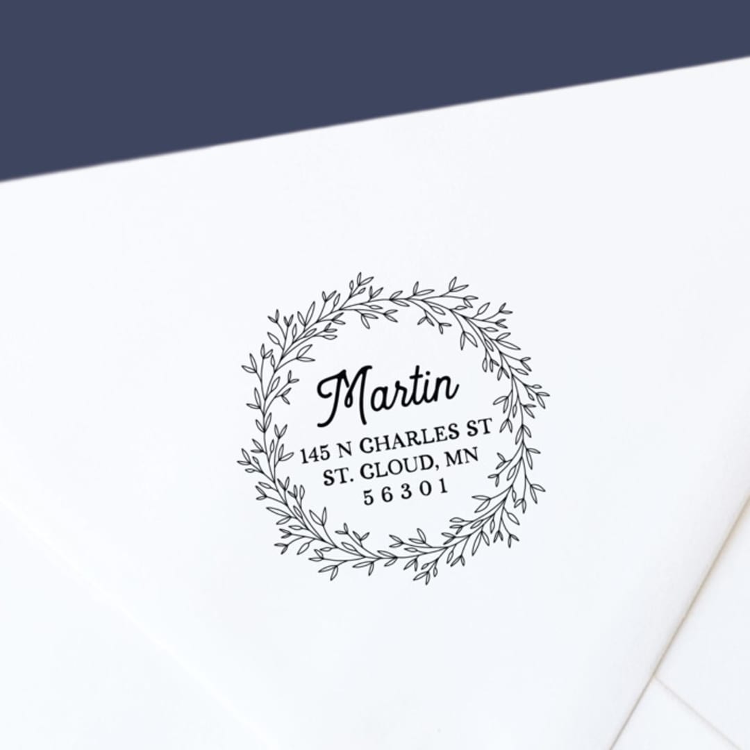 "Custom Self-Inking Return Address Stamp | Hand-Drawn Wreath" - Address Stamps in black by The Homebody Society