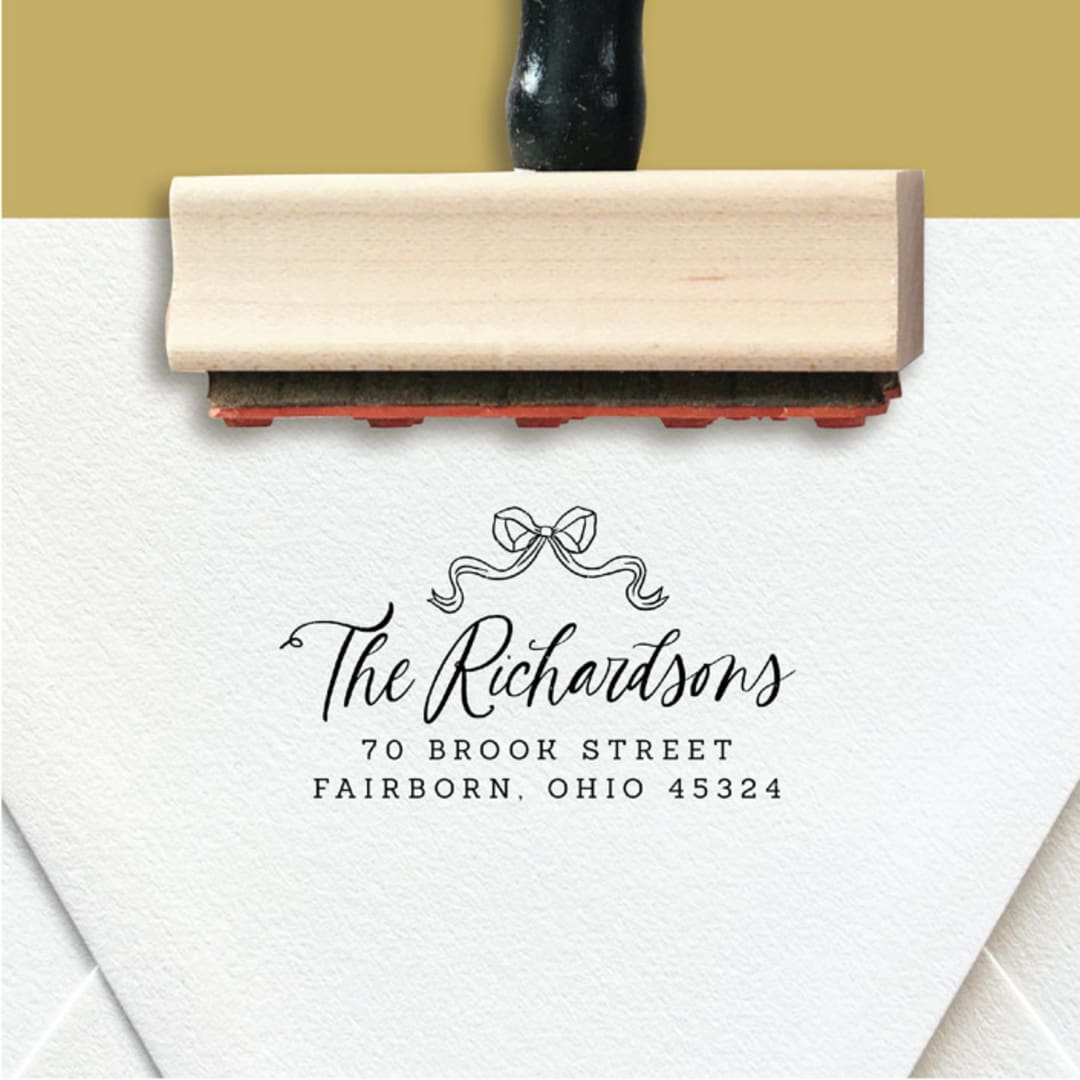 "Custom Return Address Stamp | Victorian Bow Design" - Address Stamps in black by The Homebody Society