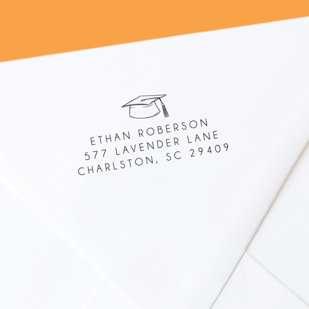 Personalized Self-Inking Return Address Stamp | Modern Graduation Announcements | Graduation Hat