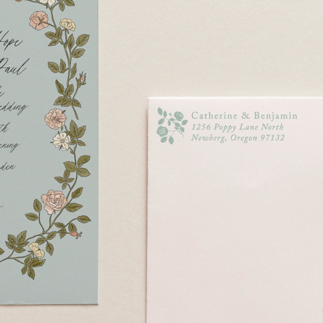 "SELF-INK Vintage Roses Address Stamp | Sky Blue Ink Color" - Address Stamps in blue by Tara Grangroth