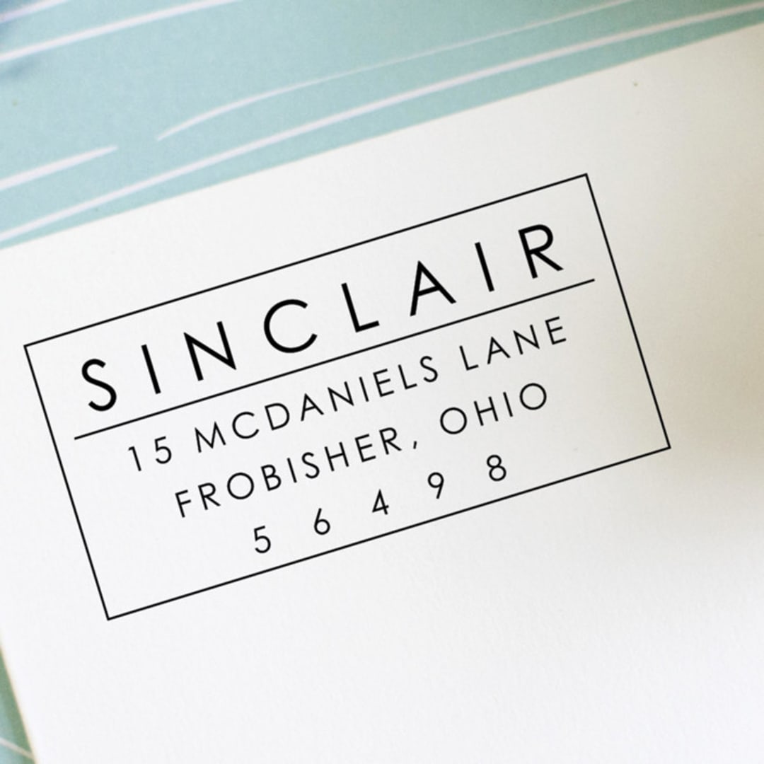 "Modern Minimalistic Custom Address Stamp with Border | Self Inking" - Address Stamps in black by Sara Luke