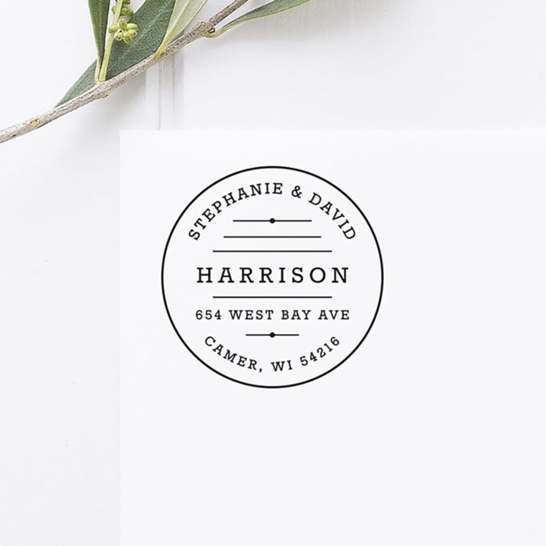 "Retro Return Address Stamp, Round Self Inking" - Address Stamps in black by Port of Reverie
