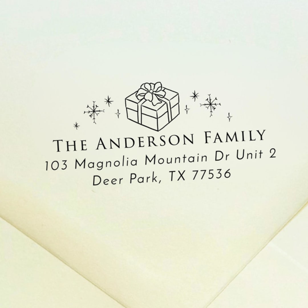 "Gift Address Stamp | Self Inking Return Address Stamp" - Address Stamps in black by Samantha Malvey