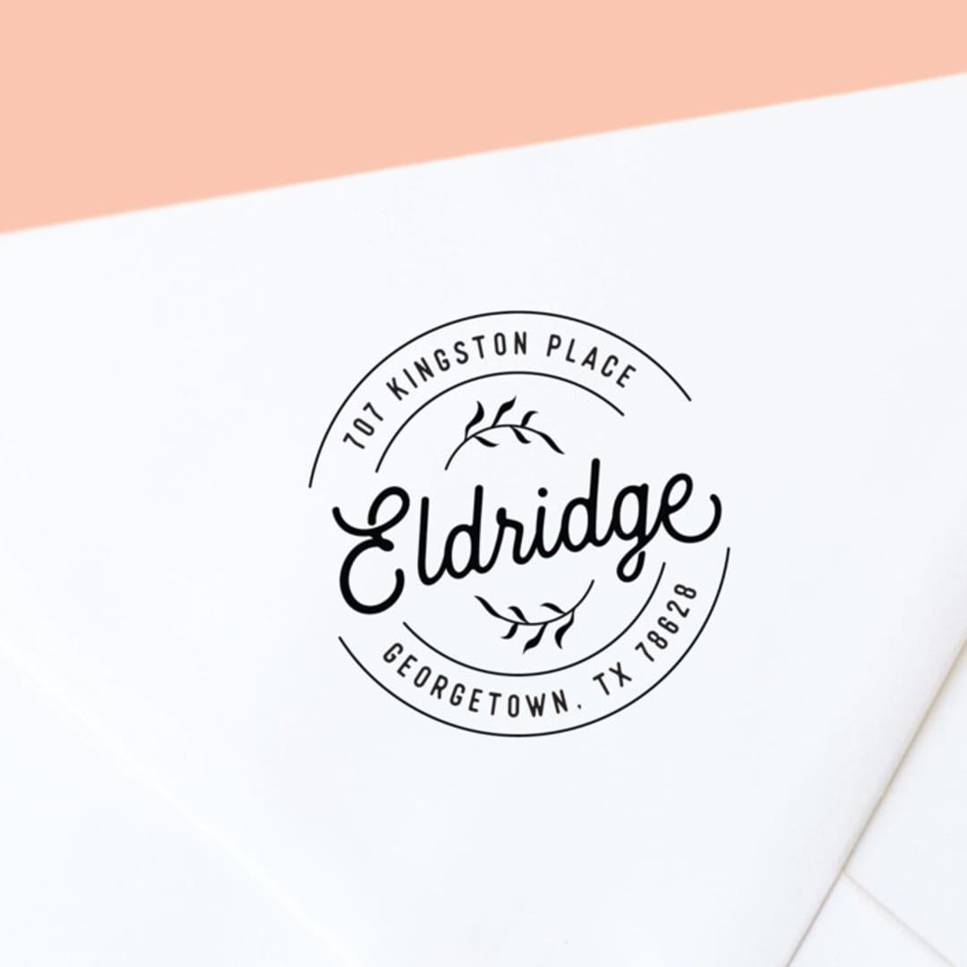 "Round Self-Inking Address Stamp with a Custom Botanical Design" - Address Stamps in black by The Homebody Society