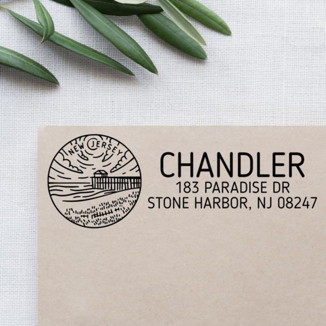 "Custom New Jersey Address Stamp | Self-Inking | Black Ink" - Address Stamps in black by Casey Harp