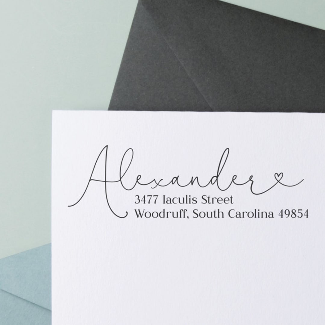 "Custom Address Stamp with heart detail in a romantic style | Self Inking Stamp" - Address Stamps in black by Sara Luke
