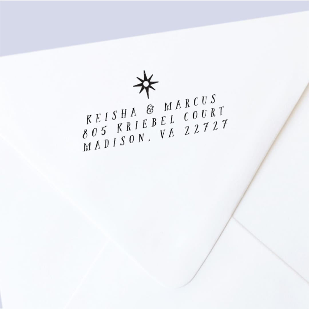 "Custom Return Address Stamp | Mid Century North Star Design | Self-Inking" - Address Stamps in black by The Homebody Society