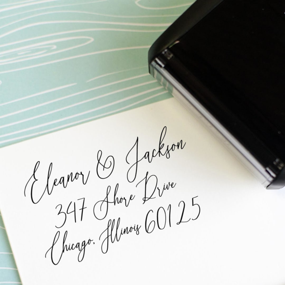 "Romantic Script Custom Address Stamp | Self Inking" - Address Stamps in black by Sara Luke