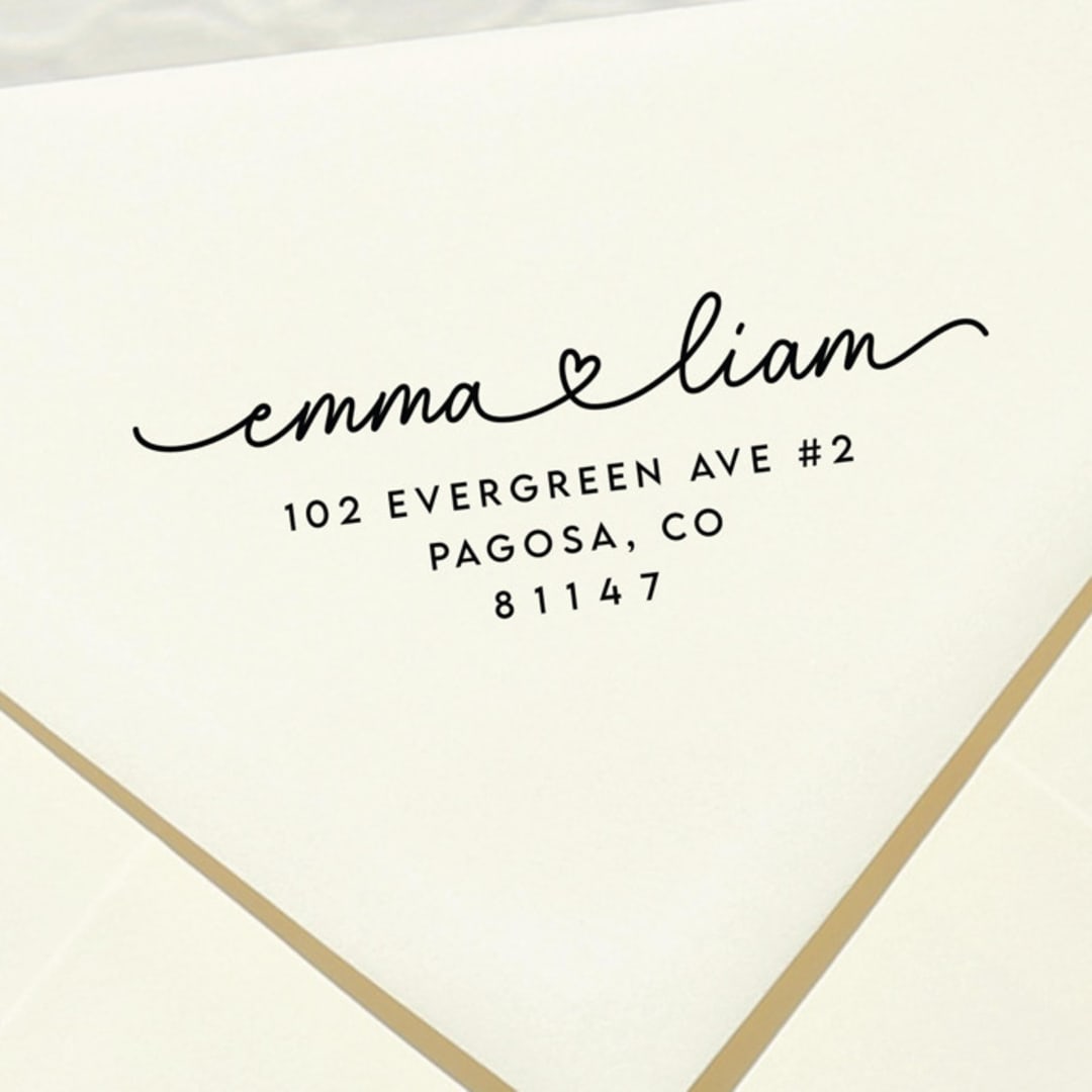 "Custom Heart Names Address Stamp | Self Inking Return Address Stamp" - Address Stamps in black by Samantha Malvey