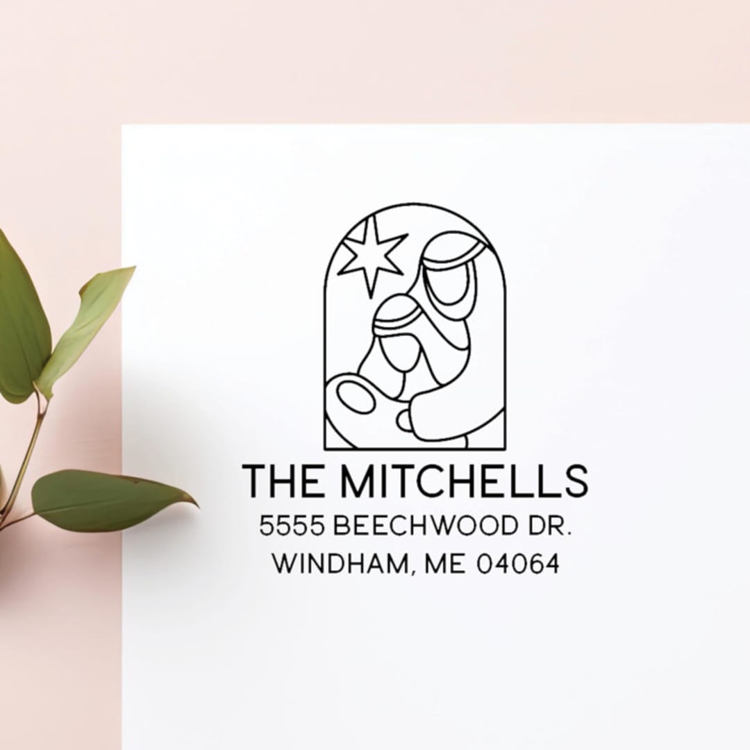 "Modern Nativity Scene Return Address Stamp | Self-Inking" - Address Stamps in black by Sara Luke