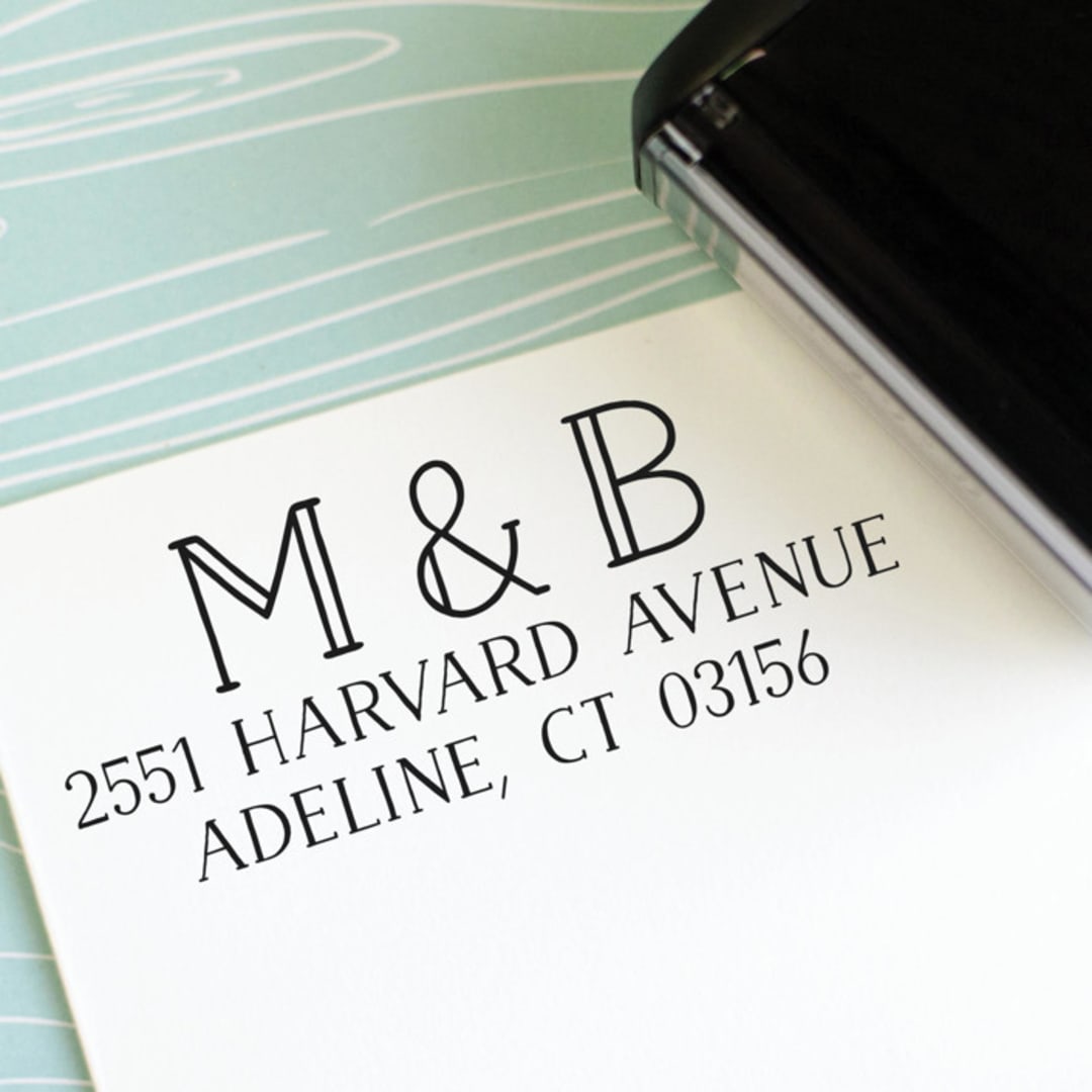 "Monogram Initials Custom Address Stamp | Self Inking" - Address Stamps in black by Sara Luke