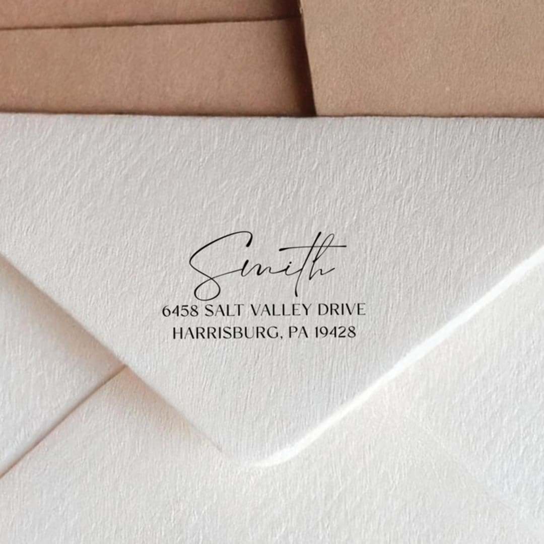 "Personalized Script Return Address Stamp | Self-Inking Stamp" - Address Stamps in black by Sara Luke