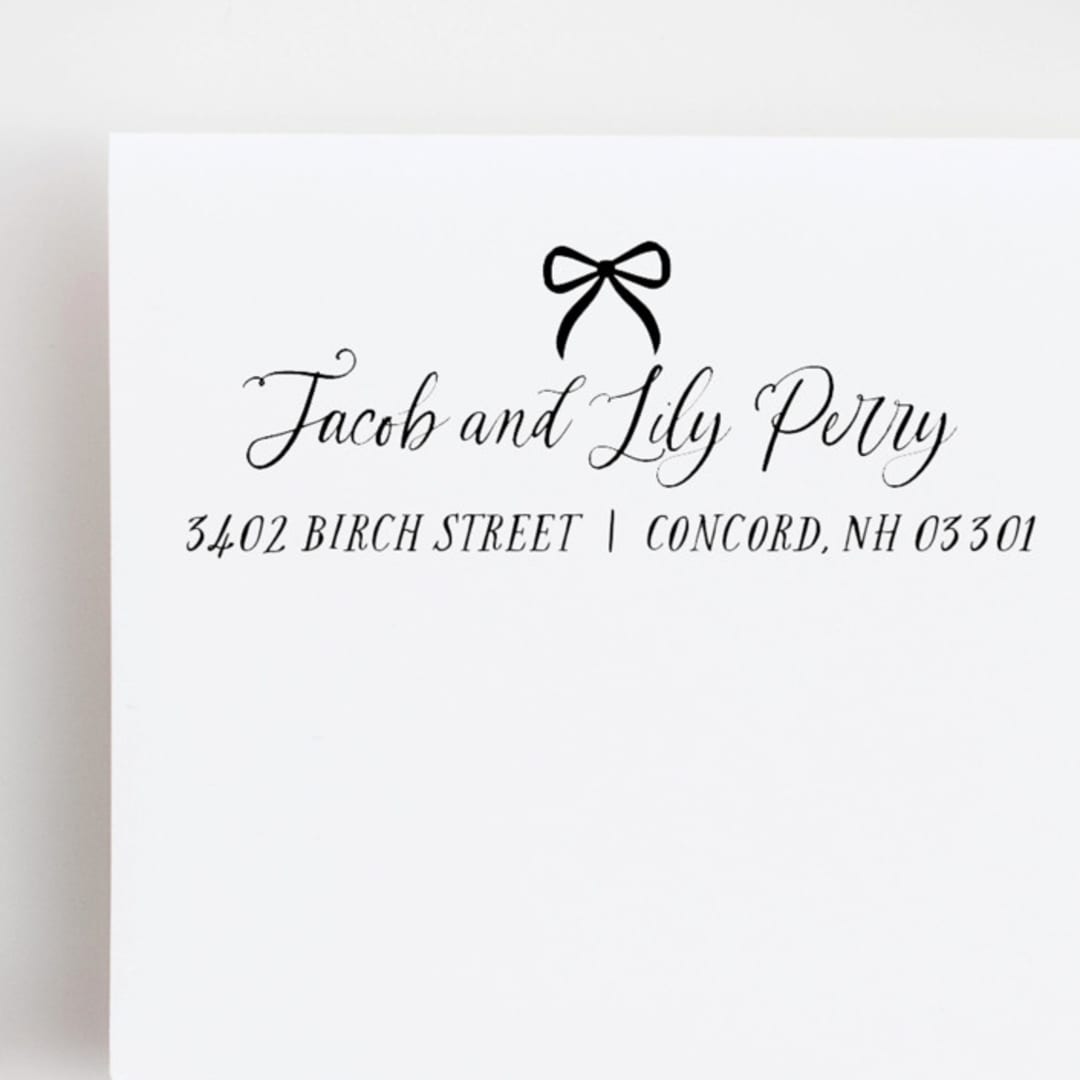 "Romantic Bow Custom Address Self-Inking Stamp" - Address Stamps in black by Sara Luke