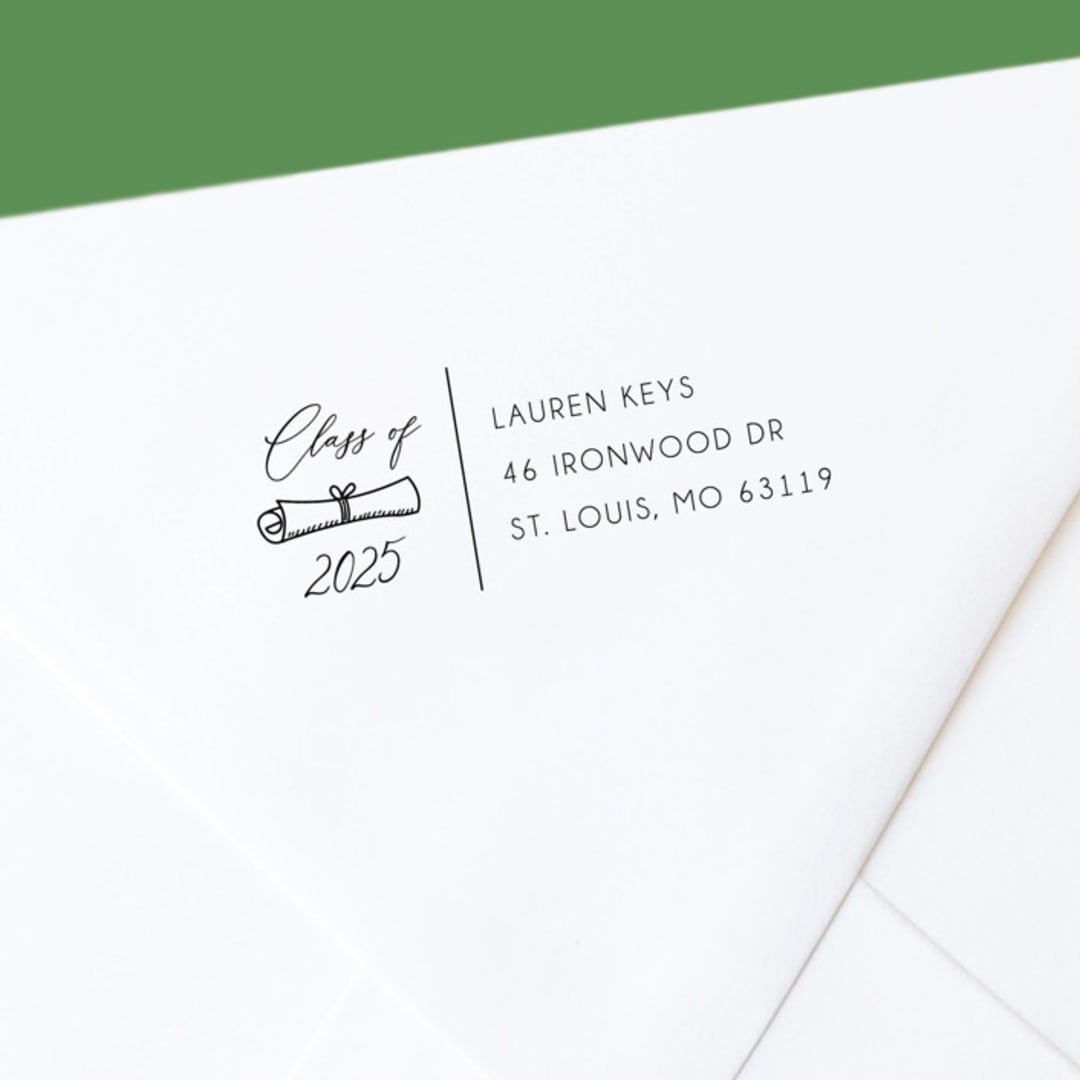 "Custom Self-Inking Return Address Stamp | Class of Graduation Year and Diploma" - Address Stamps in black by The Homebody Society