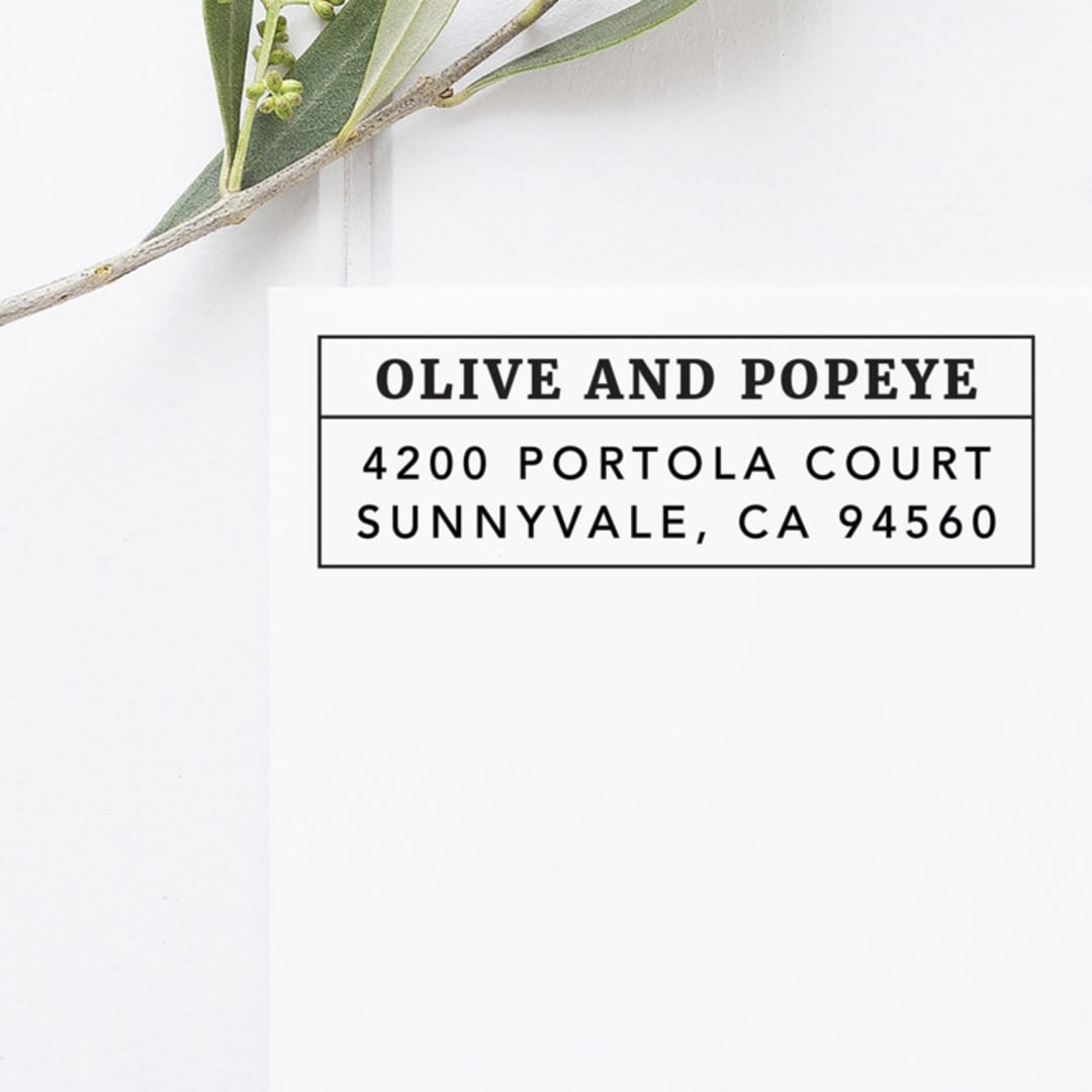 "Modern Return Address Stamp, Rectangle Self Inking" - Address Stamps in black by Port of Reverie