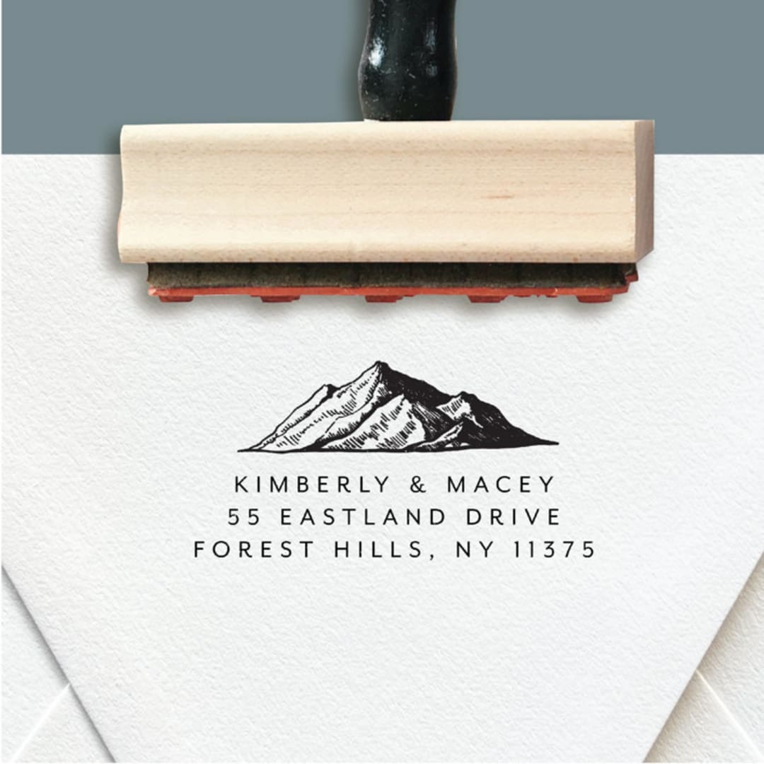 "Custom Return Address Stamp | Outdoor Mountain Wedding Design" - Address Stamps in black by The Homebody Society