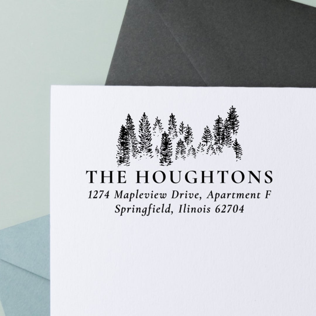 "Personalized Pine Tree Address Stamp- Self-Inking" - Address Stamps in black by Sara Luke
