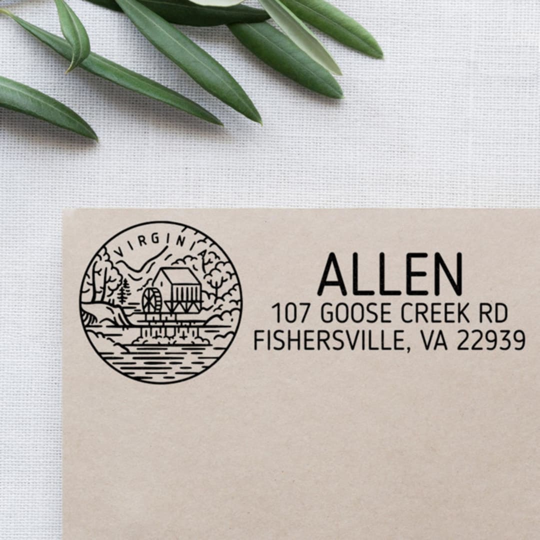 "Custom Virginia Address Stamp | Self-Inking | Black Ink" - Address Stamps in black by Casey Harp