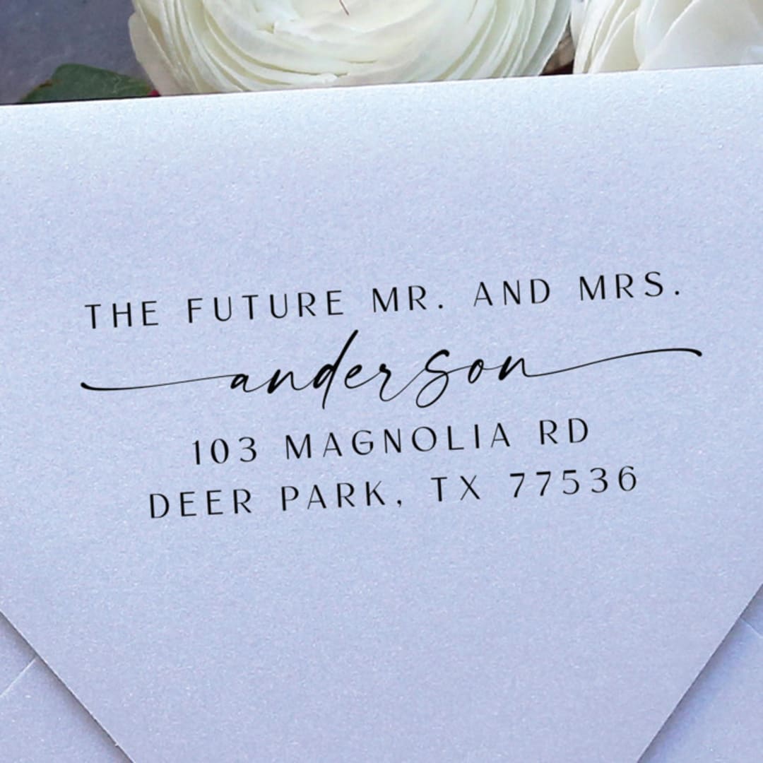 "Wedding Invitation Address Stamp | Self Inking Return Address Stamp" - Address Stamps in black by Samantha Malvey