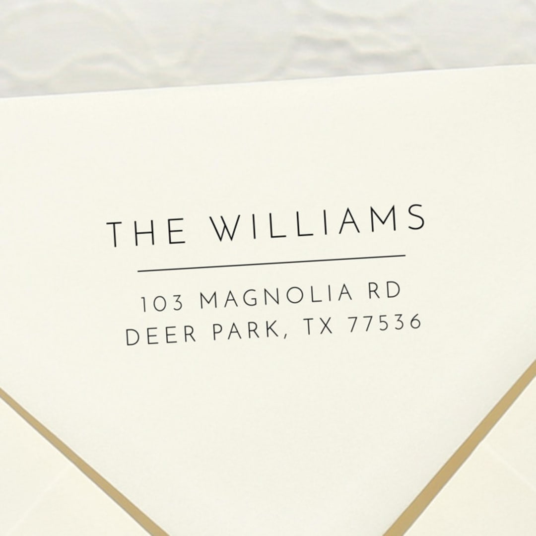 "Modern Address Stamp | Self Inking Return Address Stamp" - Address Stamps in black by Samantha Malvey