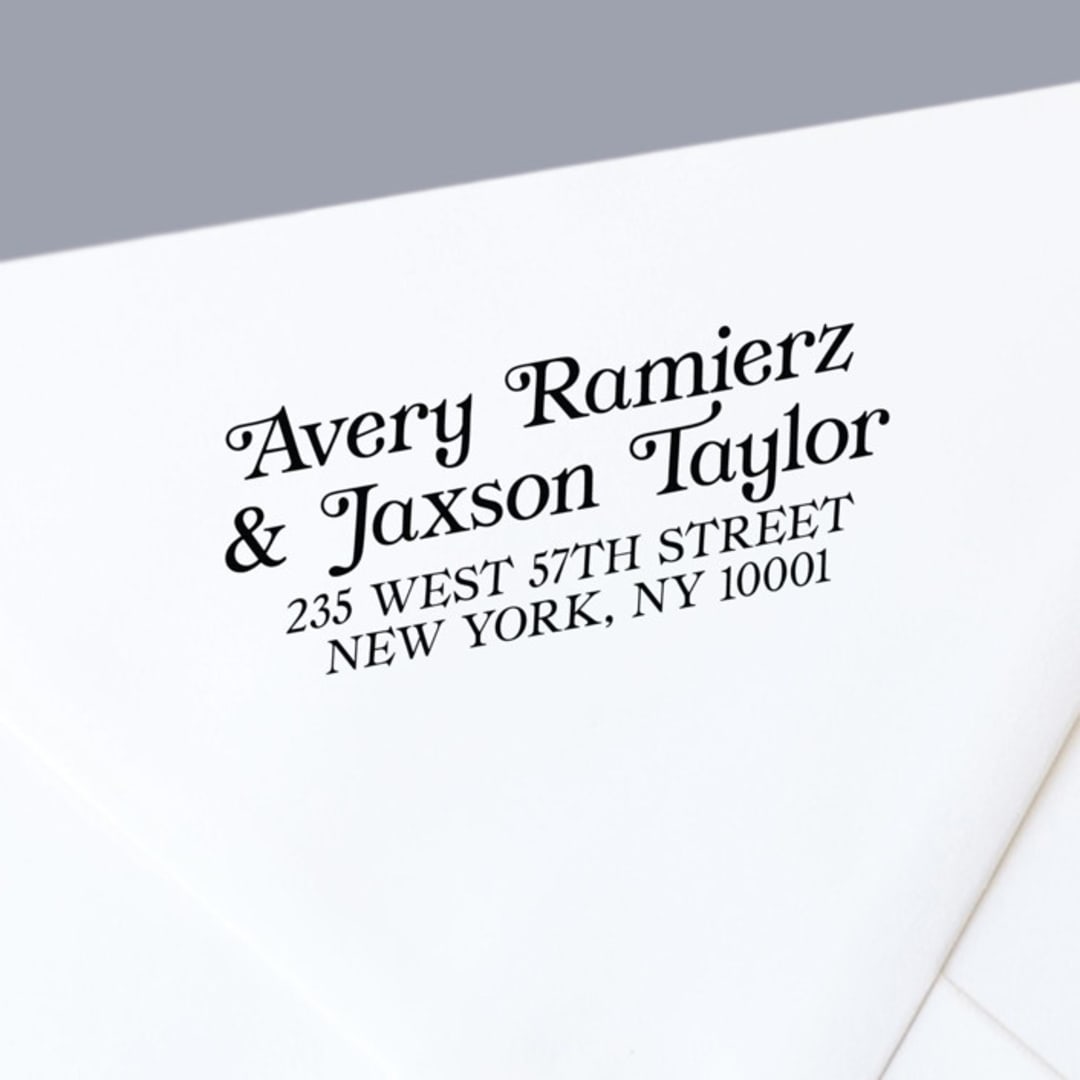 "Self-Inking Return Address Stamp | Bold Romantic Font Style | Two Last Names" - Address Stamps in black by The Homebody Society