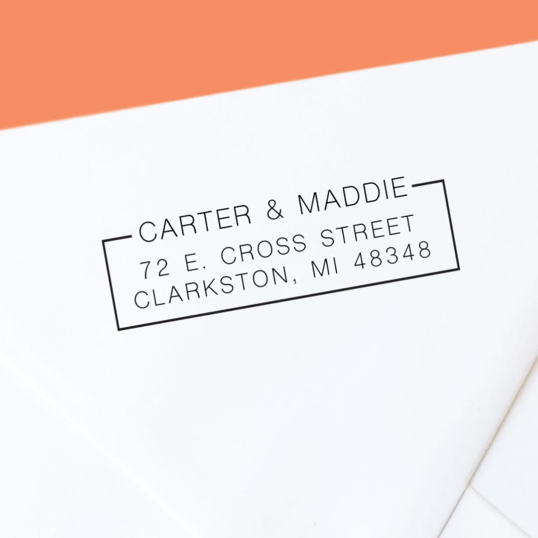 "Custom Modern Block Style Self-Inking Return Address Stamp" - Address Stamps in black by The Homebody Society