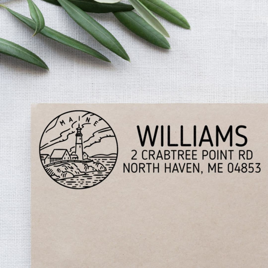 "Custom Maine Address Stamp | Self-Inking | Black Ink" - Address Stamps in black by Casey Harp