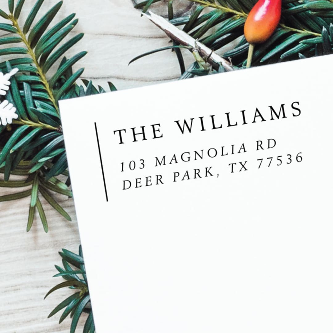"Holiday Elegance Address Stamp | Self Inking Return Address Stamp" - Address Stamps in black by Samantha Malvey