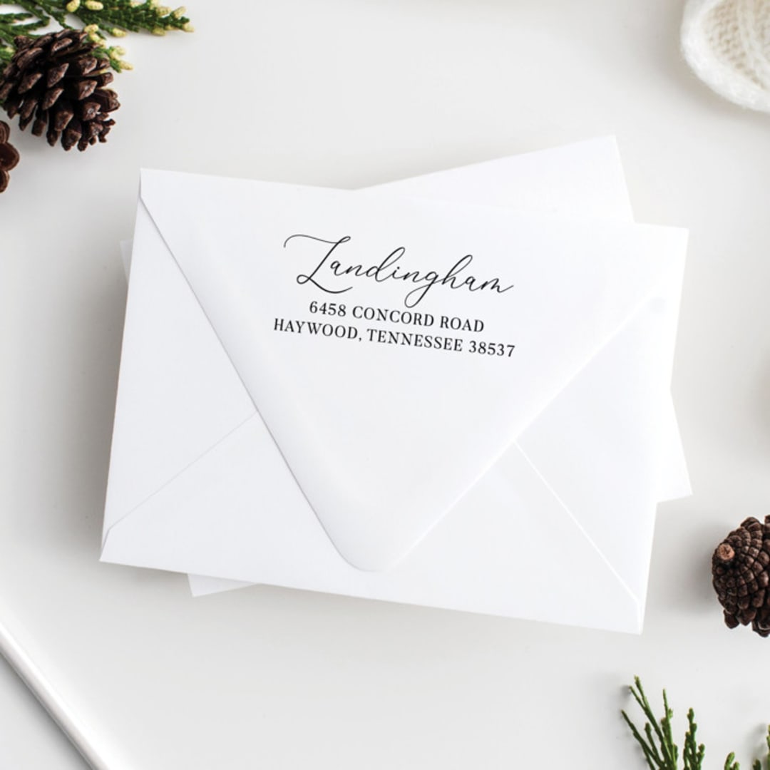 "Calligraphy Self-Inking Return Address Stamp" - Address Stamps in black by Sara Luke