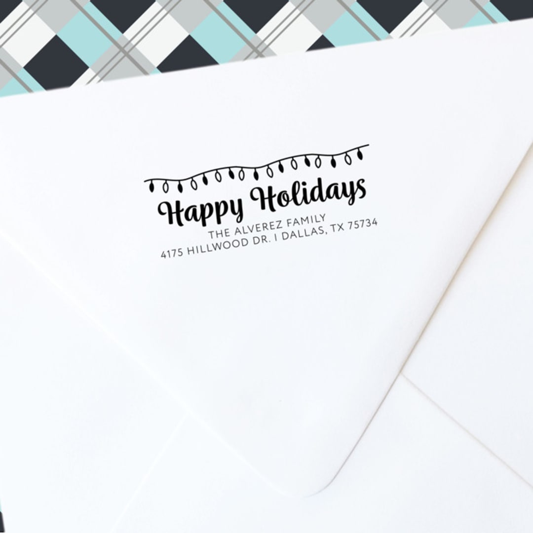"Holiday Lights Self-Inking Address Stamp" - Address Stamps in black by The Homebody Society