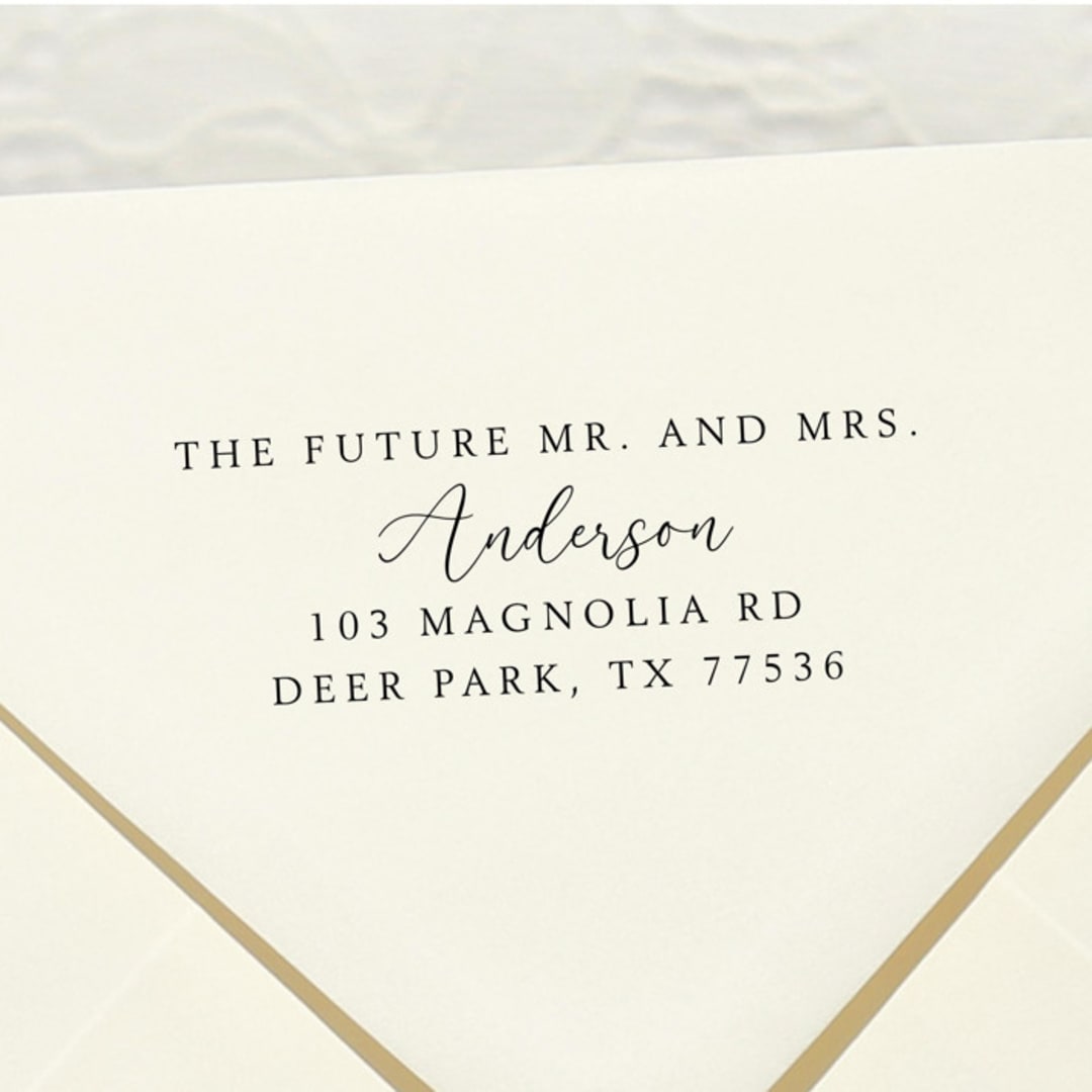 "Future Mr. Mrs. Stamp | Self Inking Return Address Stamp" - Address Stamps in black by Samantha Malvey