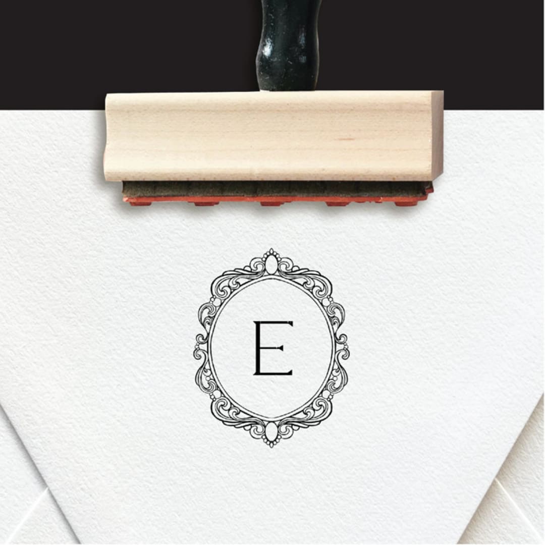 "Custom Crest Rubber Stamp | Romantic Victoria Scroll Monogram" - Address Stamps in black by The Homebody Society