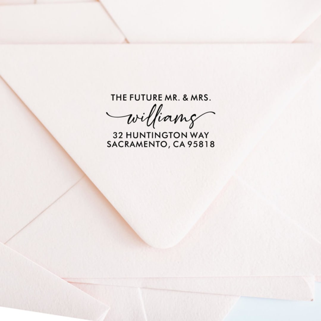 "Custom Future Script Address Stamp | Self-Inking | Black Ink" - Address Stamps in black by Casey Harp