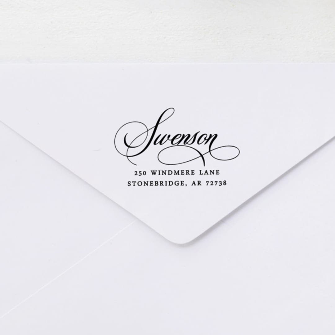 "Formal script Custom Address Stamp | Self Inking" - Address Stamps in black by Sara Luke