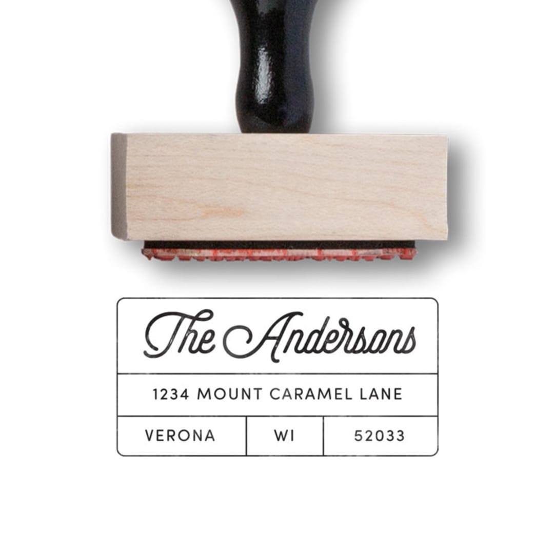"Custom Return Address Stamp | Retro Rubber Stamp" - Address Stamps in white by Alyssa Cook