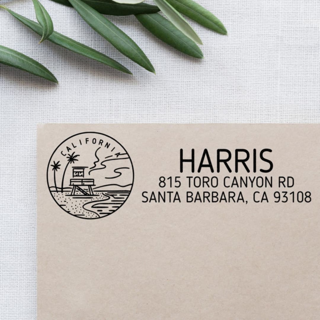 "Custom California Address Stamp | Self-Inking | Black Ink" - Address Stamps in black by Casey Harp