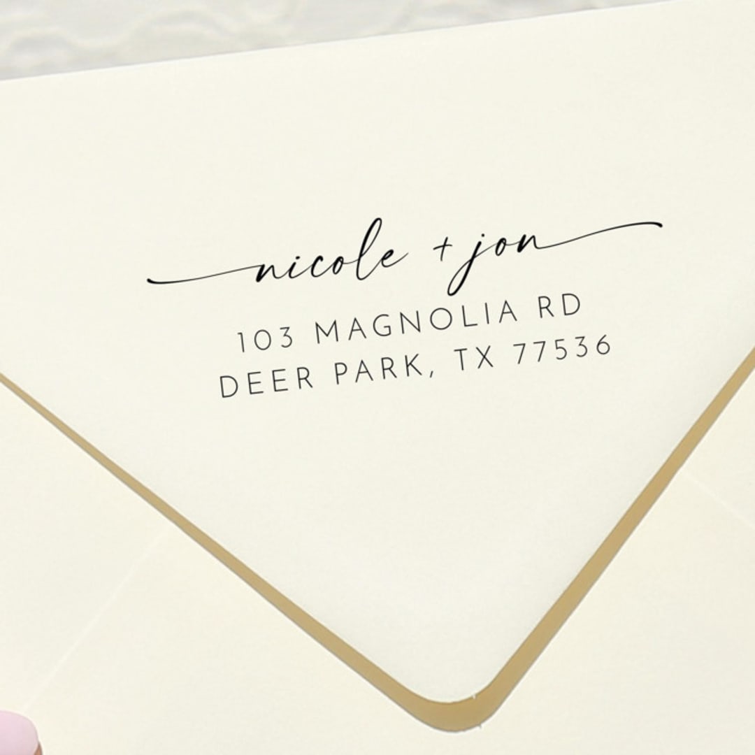 "Custom Couple Address Stamp | Self Inking Return Address Stamp" - Address Stamps in black by Samantha Malvey
