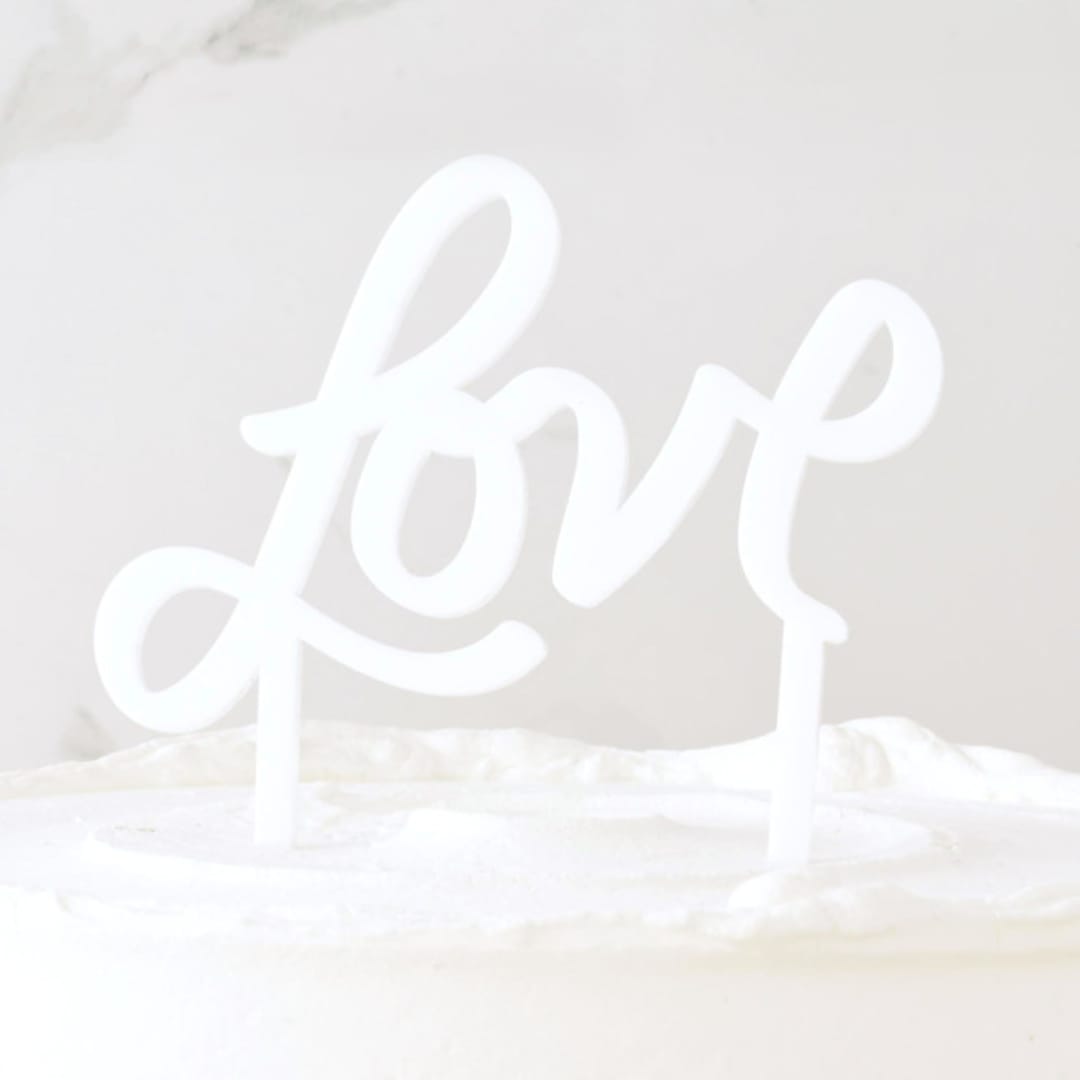 "Hand Drawn Love Cake Topper, Opaque White" - Wedding Serving and Dining Accessories in white by Em and Me Studio