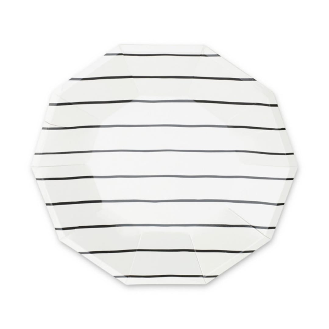 "Ink Frenchie Striped Large Plates - Set of 8" - Wedding Serving and Dining Accessories in black by Jollity and Co