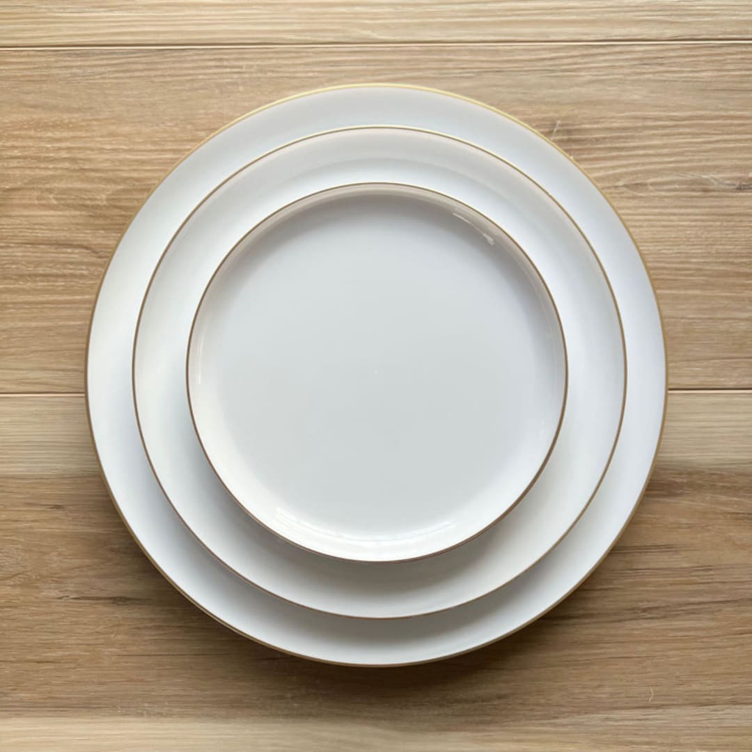 "Mod Scandi Dinnerware Set | White & Brushed Gold" - Wedding Serving and Dining Accessories in white by Prêt-à-PartyNY