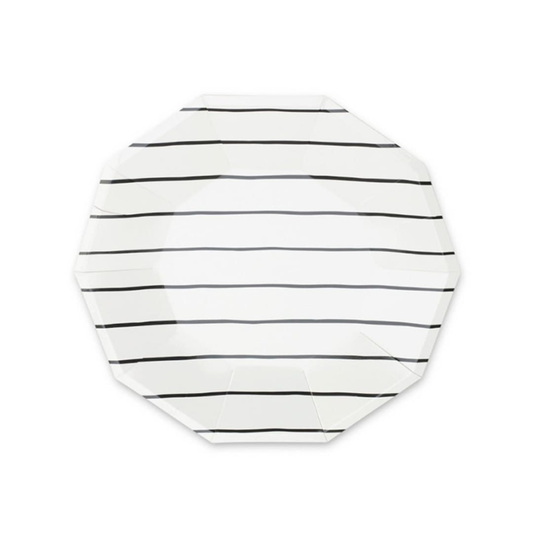 "Ink Frenchie Striped Small Plates - Set of 8" - Wedding Serving and Dining Accessories in black by Jollity and Co