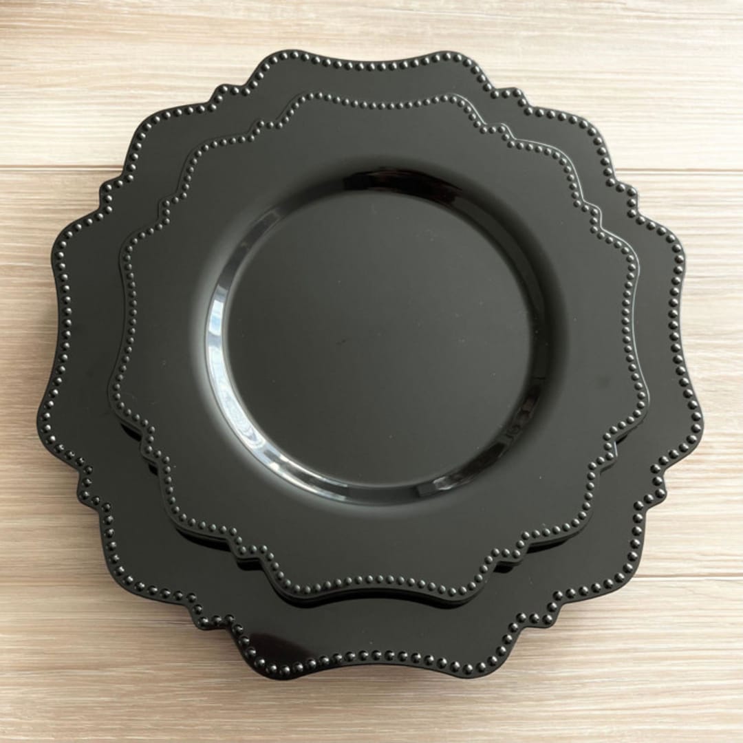 "Beaded Luxe Dinnerware Set | Midnight" - Wedding Serving and Dining Accessories in black by Prêt-à-PartyNY