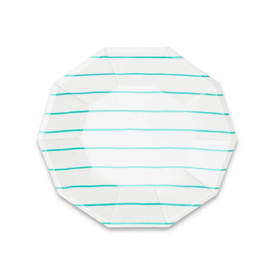 "Aqua Frenchie Stripes Small Plates" - Wedding Serving and Dining Accessories in blue by Jollity and Co