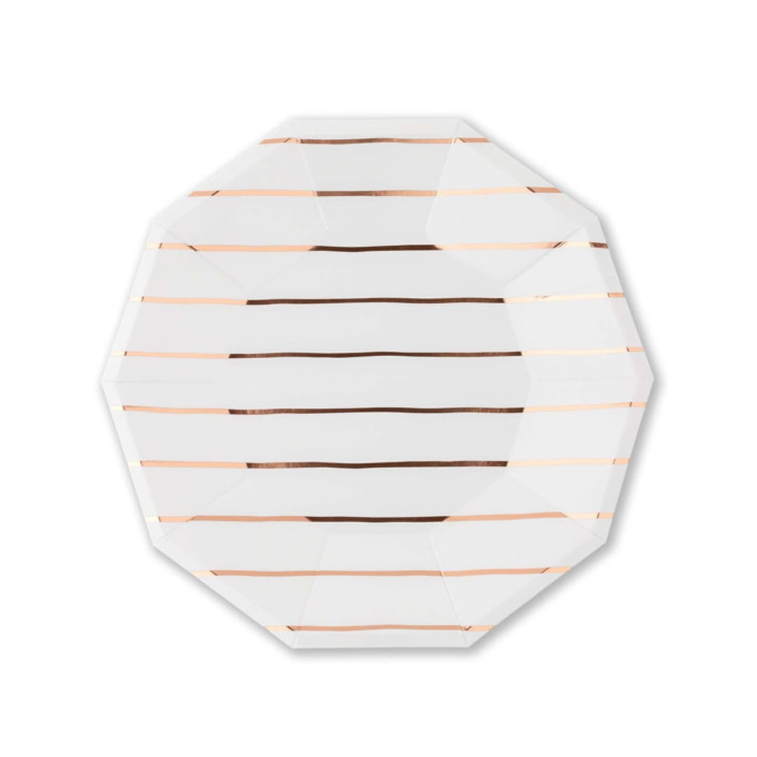 "Rose Gold Frenchie Stripes Large Plates" - Wedding Serving and Dining Accessories in copper by Jollity and Co
