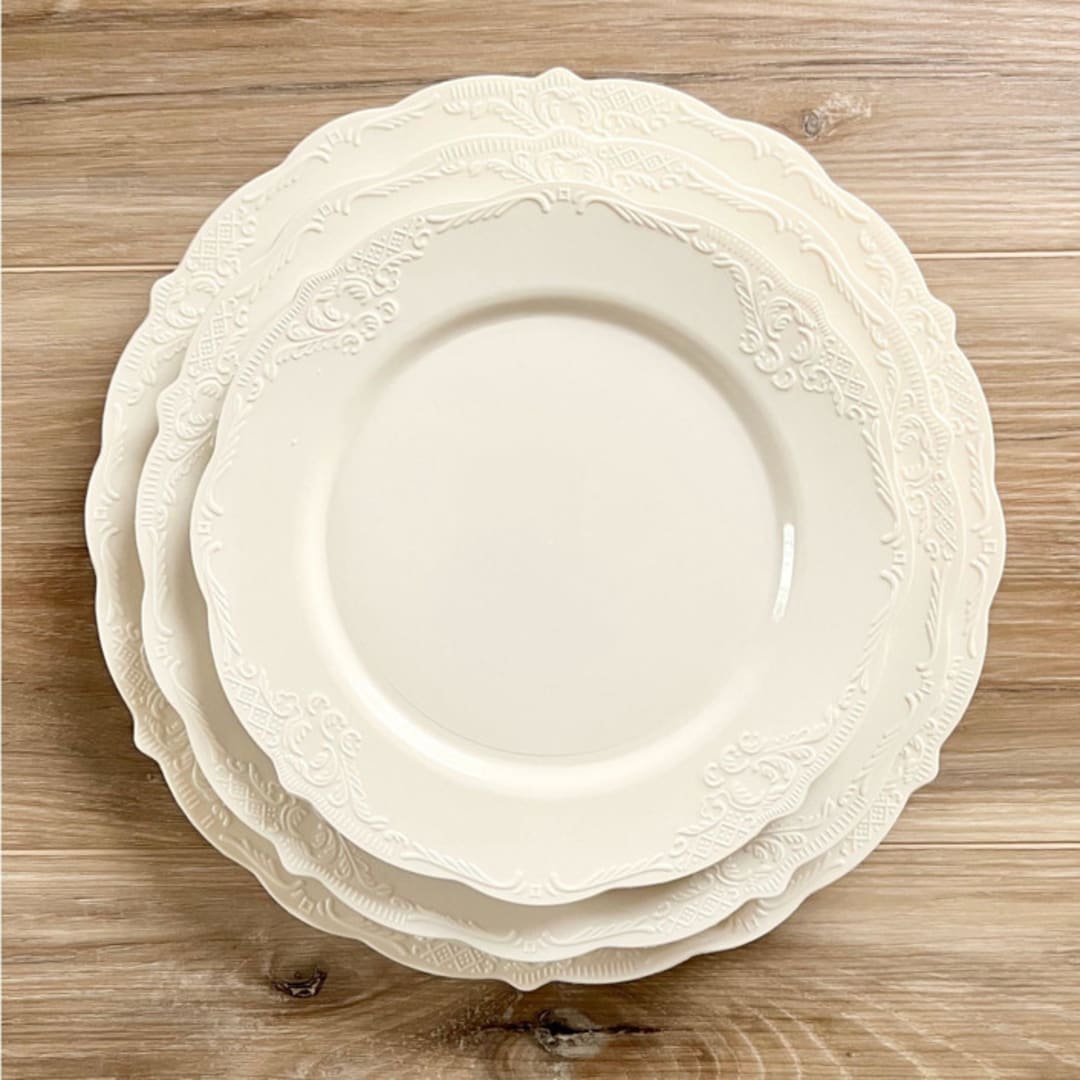 "Modern Vintage Dinnerware Set | Linen" - Wedding Serving and Dining Accessories in natural by Prêt-à-PartyNY