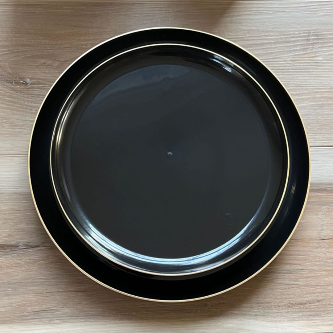 "Mod Scandi Dinnerware Set | Black & Brushed Gold" - Wedding Serving and Dining Accessories in black by Prêt-à-PartyNY